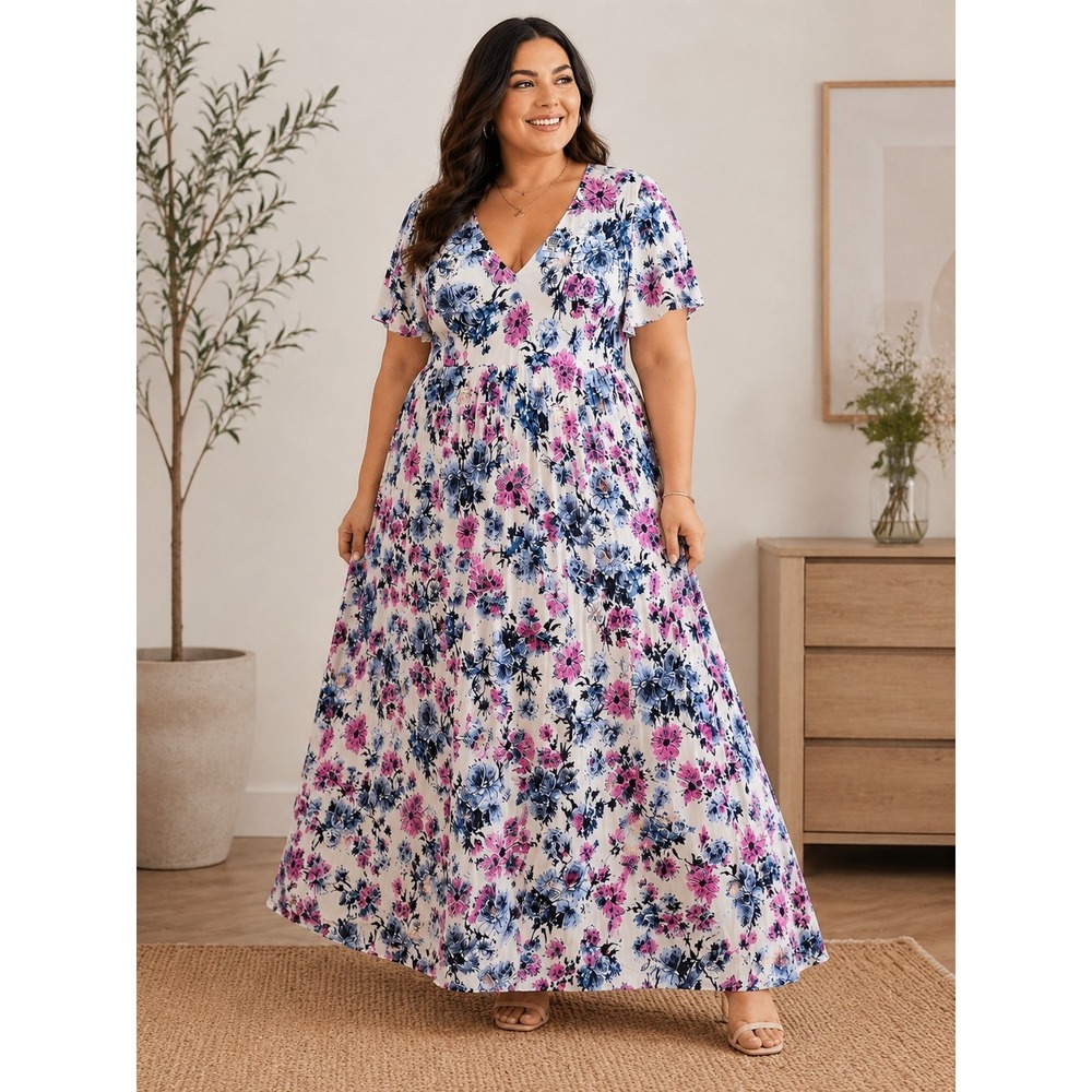 NWT Torrid White Floral Print Challis‎ Maxi Dress  3 Feminine Romantic Sz 22/24